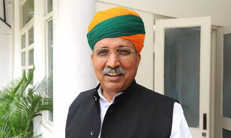 Shri Arjun Ram Meghwal, Member of Parliament for Bikaner, photographed in a Rajasthani turban