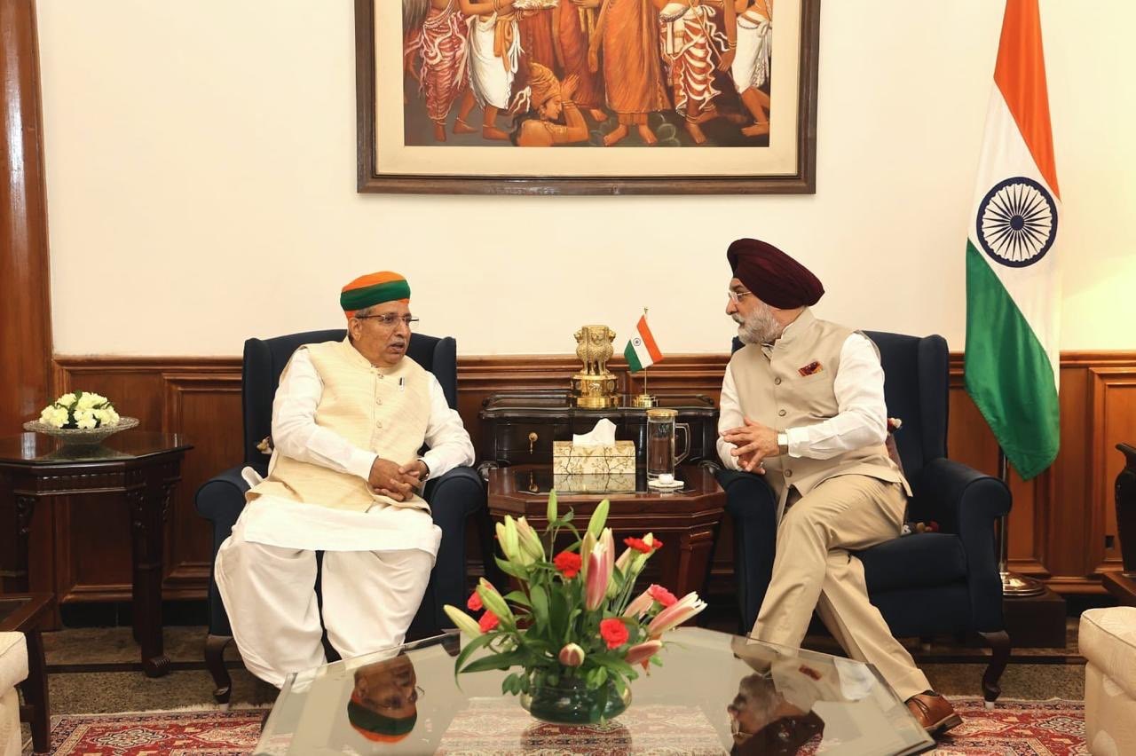 Shri Arjun Ram Meghwal in an official meeting in his ministerial office in New Delhi